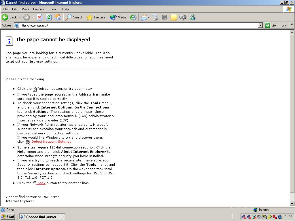 Ethiopian journalists sent CPJ this screen shot of what they see when they try to access our site.