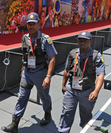 Police patrol the World Cup grounds in South Africa. (AFP)