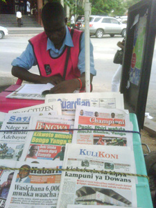 Kulikoni on a newsstand in Tanzania. (Mbarak Islam)