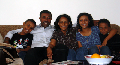 The Berhane family, together in Toronto after eight years apart. From left are Mussie, Aaron, Miliete, Frieta, and Eiven. (Family photo)