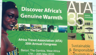 A billboard for a tourism conference in Gambia. (CPJ)
