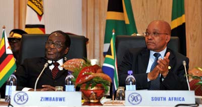 Presidents Mugabe and Zuma at this month's SADC summit. (EPA)