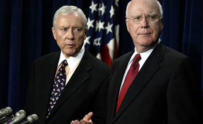 A bill sponsored by Sens. Hatch, left, and Leahy could damage a free Internet. (AP file)