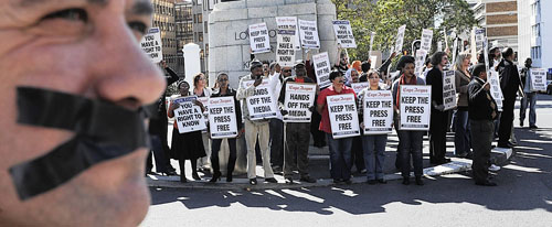 South African journalists protest media restrictions on the nation's annual Day of Media Freedom. (Independent Newspapers Cape)
