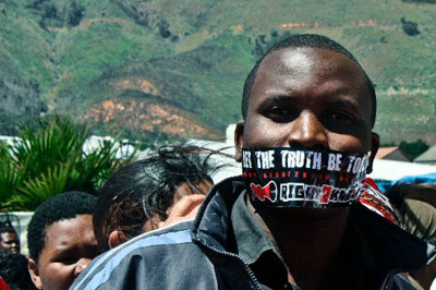 Protesters taped their mouths shut to oppose the Protection of Information Bill. (Imke van Heerden)