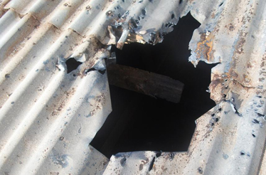 A grenade blew through the roof of Horseed FM's office in Bossasso. (Horseed FM)