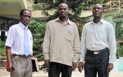 Former CBS journalists Ndiwalana Kiwanuka, left, Richard Wasswa and Joesph Kafumbe. (CPJ)