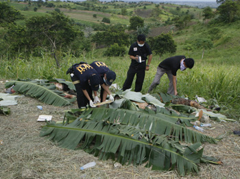 Police and journalists identify victims at the scene in November 2009. (Reuters/Erik de Castro)