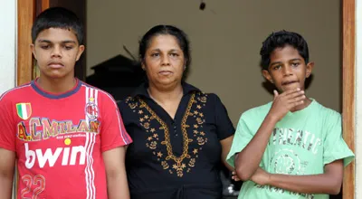 Sandhya Eknelygoda and sons Sanjay and Harith. (Eknelygoda family)