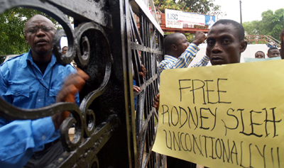 As protests mounted, Sirleaf's government secured the release of jailed editor Rodney Sieh. (Aaron Leaf)