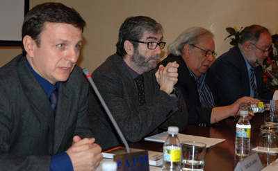 From left: Carlos Lauría, Antonio Muñoz Molina, Raúl Rivero, and Fernando González Urbaneja at CPJ's Madrid presentation of its report on the Black Spring, in March 2008.