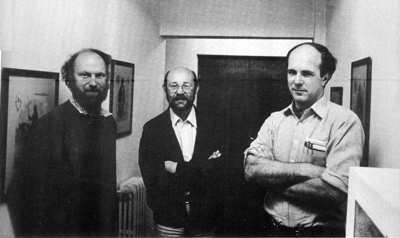 British journalists Ian Mather, Tony Prime, and Simon Winchester in an Argentine police station after their arrest during the Falklands War in 1982. The three were one of CPJ's first cases. (Simon Winchester)