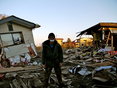 Ugaya in tsunami-destroyed Noda Mura village. (Hiro Ugaya)