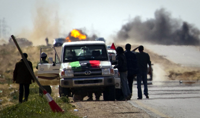 Rebels outside the city of Ajdabiya. (AP/Anja Niedringhaus)