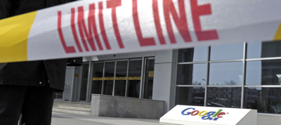 A security line outside Google's Beijing office. (AP/Andy Wong)