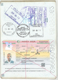 Reporter Manuel Cossa's Angola visa. (Manuel Cossa)