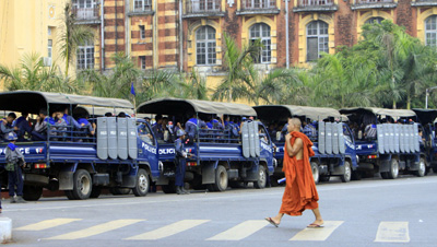 Burma is at a crossroads between a tradition of military control and prospects for a democratic future. (AP/Khin Maung Win)