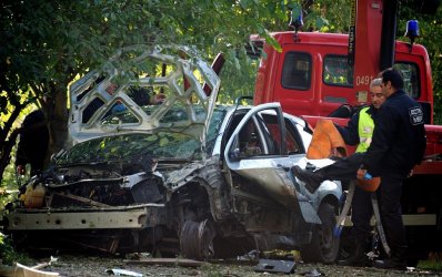 Sasho Dikov's car was destroyed in the blast. (Reuters)