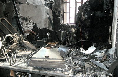 Inside Love FM, after Monday's bomb attack. (Press Union of Liberia)