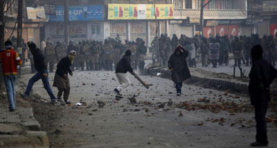 Four journalists were attacked during this protest in Indian-controlled Kashmir. (AP)