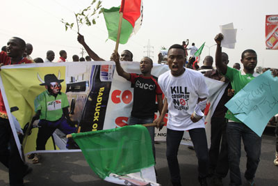 Nigerians have been protesting for five days over the removal of a fuel subsidy. (AP/Sunday Alamba)