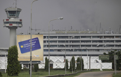 Over 60 journalists reporting from the Murtala Muhammed Airport in Lagos, Nigeria's commercial capital, are locked out of their long-time press center. (AP/Sunday Alamba)