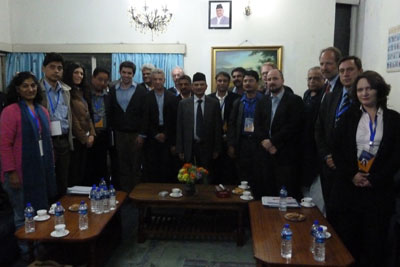 Members of the International Media Mission to Nepal with Prime Minister Baburam Bhattarai, center. (Federation of Nepalese Journalists)