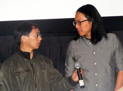 Director Stephen Maing, right, and Chinese blogger Zola answer questions at the Tribeca Film Festival. (CPJ/Gregory Fay)