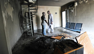 The offices of the Cyclone Media Group were attacked on Sunday. (AFP/Sia Kambou)