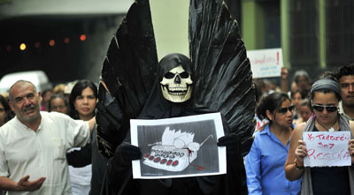 Journalists protest the murder of a Mexican journalist earlier this year. (AFP/Sergio Hernandez)