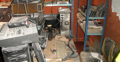 Fernando Vidal was set on fire in the offices of his radio station, shown here. (AFP//Estaban Farfan)