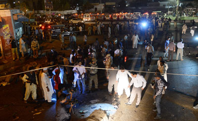 Several journalists were reported injured at this explosion near a Shia site in Karachi today. (AFP/Asif Hassan)