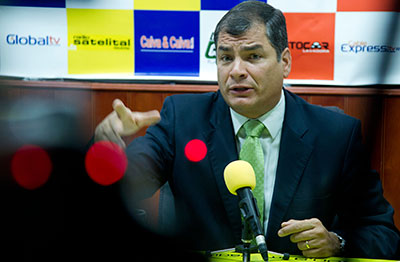 The government of Ecuadoran President Rafael Correa has pre-empted more than eight days worth of air time with mandatory broadcasts. (Reuters/Guillermo Granja)