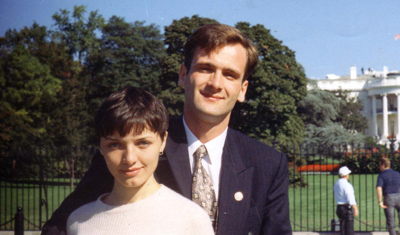 Years after Georgy Gongadze was killed, justice is still evasive. The journalist is seen here standing next to his wife, Myroslava, in a photo from 1995. (AP/Gongadze family)