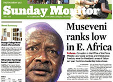 This front-page story on the Ugandan president was removed from later editions of the Sunday Monitor on June 2. (CPJ)