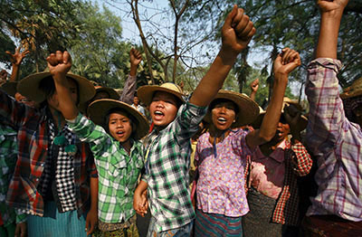 Villagers protest a copper mine project in the Latpadaung region in March 2013. (Reuters/Soe Zeya Tun)