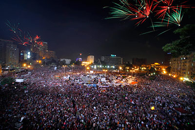 Tahrir Square erupts after the army ousts Morsi. (AP/Amr Nabil)