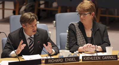 NBC's Richard Engel and AP's Kathleen Carroll at the U.N. Security Council. (AP/Mary Altaffer)