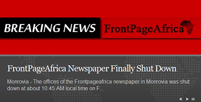 A screen shot of FrontPageAfrica's home page.