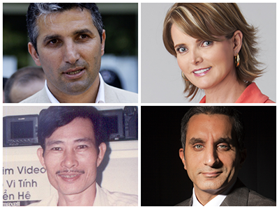 Clockwise from top left: Nedim Şener, Janet Hinostroza, Bassem Youssef, Nguyen Van Hai (AP, Sebastián Oquendo, To Coucle Refaat, Free Journalists Network of Vietnam)