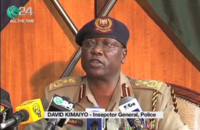 In this screenshot, Kenyan Police Chief David Kimaiyo holds a press conference on October 23 in which he harshly criticizes the press. (K24TV)
