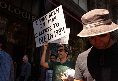 Demonstrators march against government surveillance at a 'Restore the Fourth' rally on August 4, 2013, in San Francisco. (Geoffrey King)