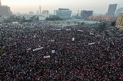 Egyptians gather in Cairo to mark the third anniversary of the uprising. (AFP/Mohamed el-Shahed)