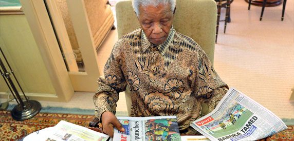 Nelson Mandela, pictured in May 2011, sometimes accused critical black journalists of disloyalty during his presidency.  (AFP/Elmond Jiyane)