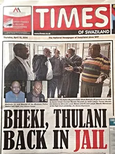 The Times of Swaziland's front page features the arrests of the editor and lawyer. (MISA Swaziland)