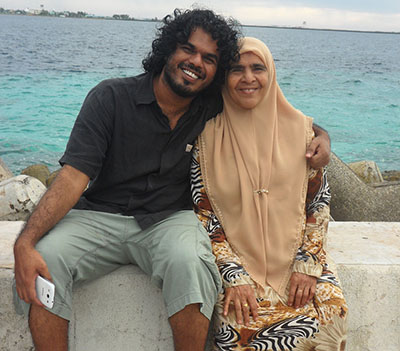 Ahmed Rilwan Abdulla, pictured with his mother Aminath Easa, went missing on August 8, 2014. (Ya'sha Adnan)