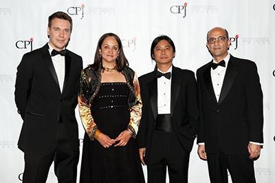 International Press Freedom Awardees, from left, Mikhail Zygar, Ferial Haffajee, Aung Zaw, and Siamak Ghaderi. (Getty Images/Bryan Thomas)