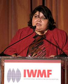 Khadija Ismayilova, who has been jailed for two months pending trial, speaks here at the 2012 Courage in Journalism Awards hosted by the International Women's Media Foundation. (AP/Invision/Todd Williamson)