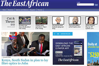 The home page of The East African's website, whose print version has been banned from circulation in Tanzania. (The East African)