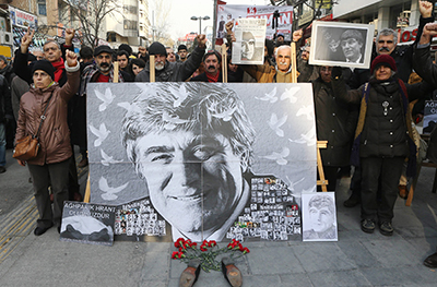 A rally demanding justice for Hrant Dink is held in Ankara on January 19 to mark the eighth anniversary of the journalist's murder. (AFP/Adem Altan)